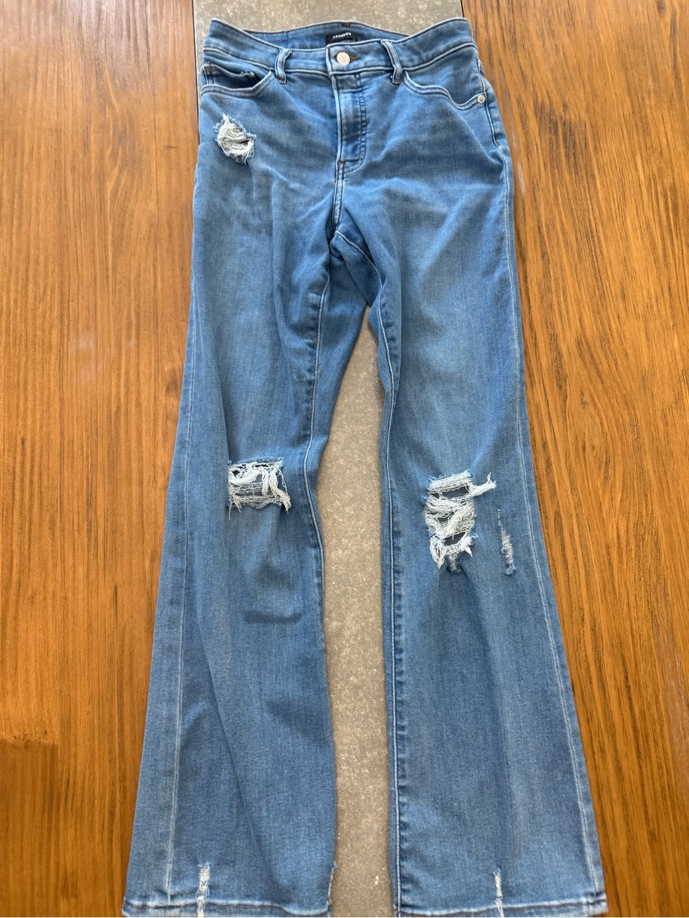 Express Light Blue Distressed Flare Jeans